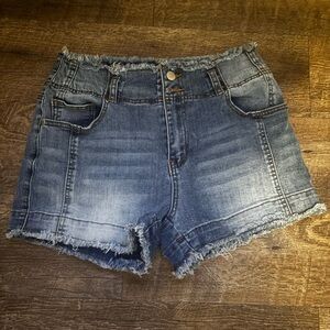 Denim Frayed Hem Women Shorts Flamingals